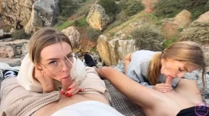 Lis Evans, Spirite Moon | Outdoor Sucking Two Cocks On The Private Beach