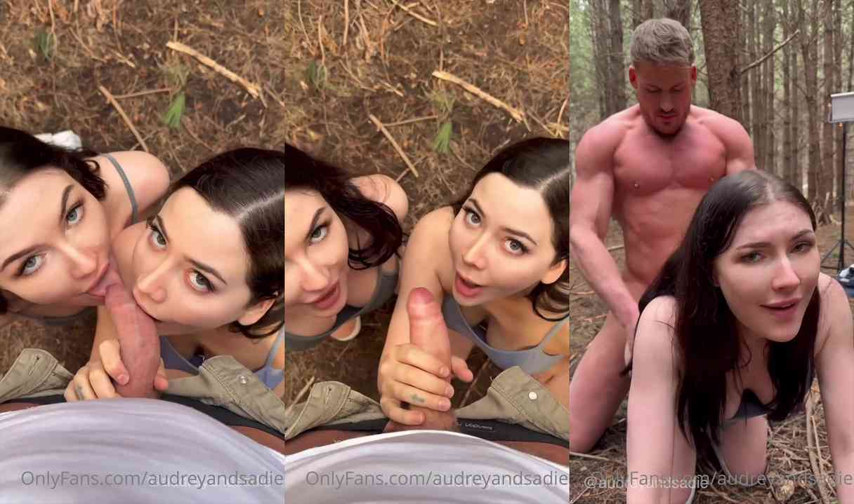 Twin AudreyAndSadie Share A Cock In The Woods